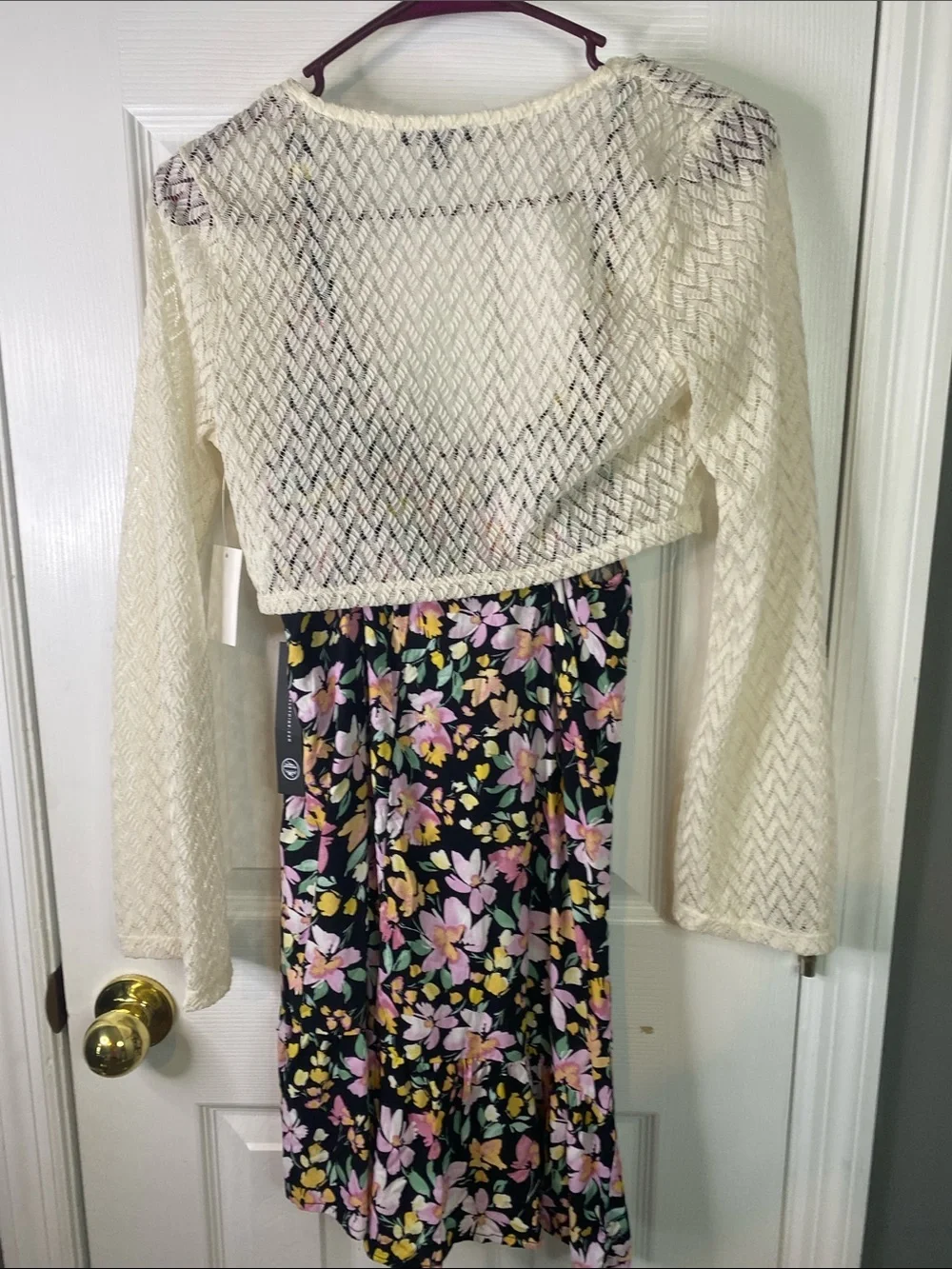 As U Wish Black Floral Mini Dress with Cream Knit Shruge Size Small.